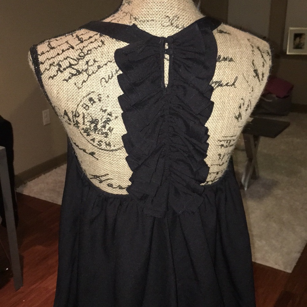 Ruffled Back Black Tank Top